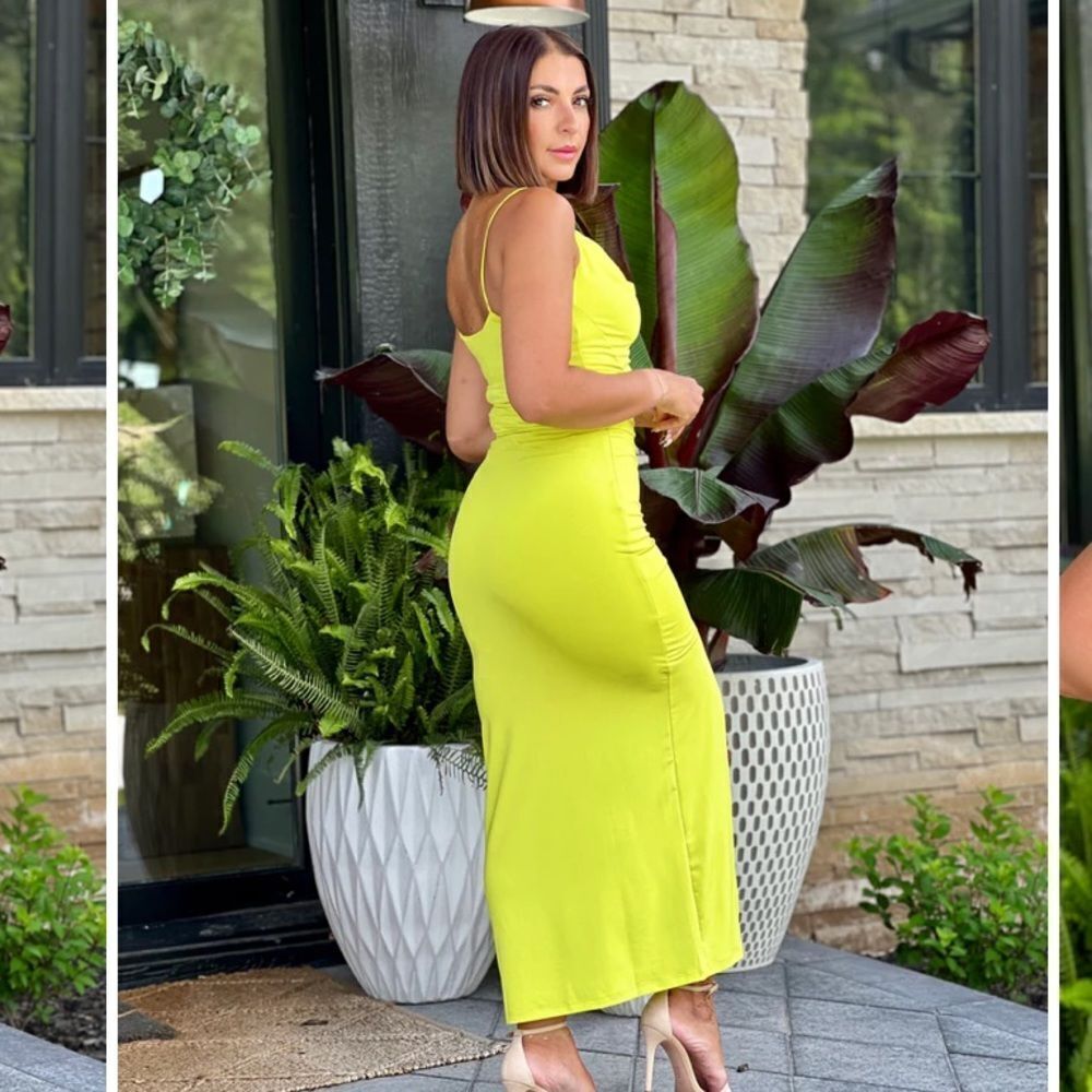Neon lime ruched dress - Picture 4 of 4